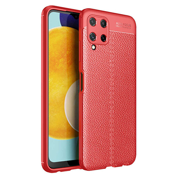 Gpack  Samsung Galaxy M32 4G Niss Silikon Deri Görünümlü Korumalı Kırmızı Kılıf