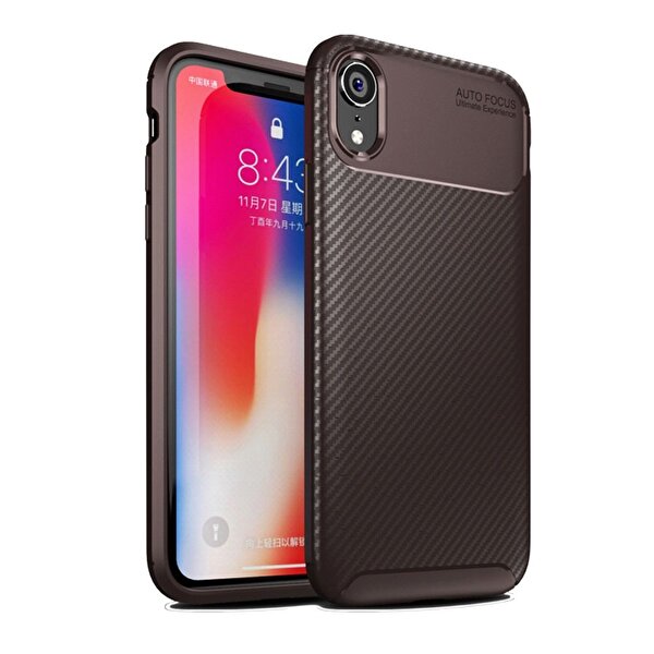 Teleplus iPhone XR Ultra Soft Negro Karbon Silikon Kahverengi Kılıf