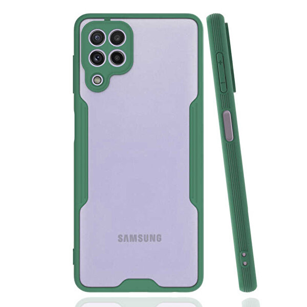 Gpack Samsung Galaxy M22 Parfe Kamera Korumalı İnce Çerçeveli Silikon Koyu Yeşil Kılıf