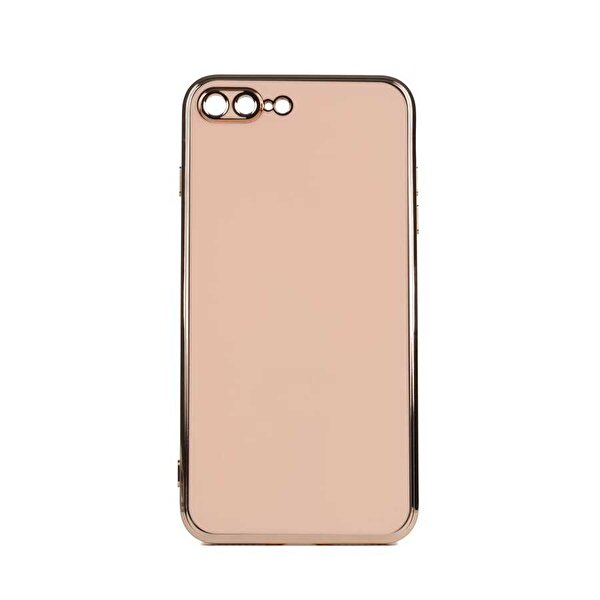 Gpack Apple iPhone 8 Plus Bark Parlak Silikon Renkli Kenarları Rose Bronz Kılıf