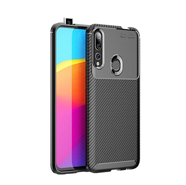 Teleplus Huawei Y9 Prime 2019 Kılıf Negro Karbon Desenli Silikon Siyah + Nano Ekran Koruyucu