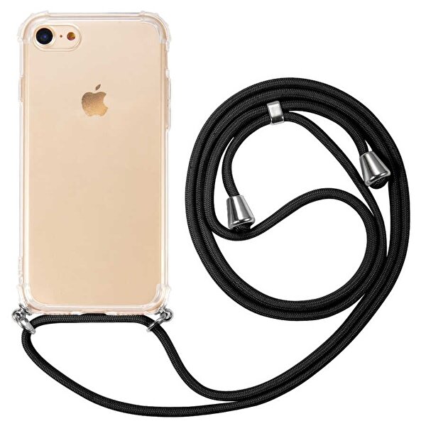 Teleplus iPhone 8 Kılıf X-Rop Askılı Darbe Korumalı Silikon Siyah
