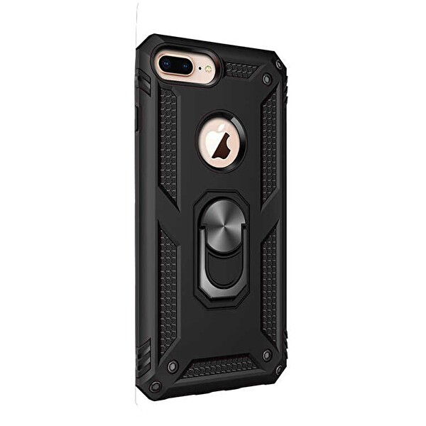 Apple iPhone 7 Plus Kılıf Vega Standlı Yüzüklü Mıknatıslı Siyah