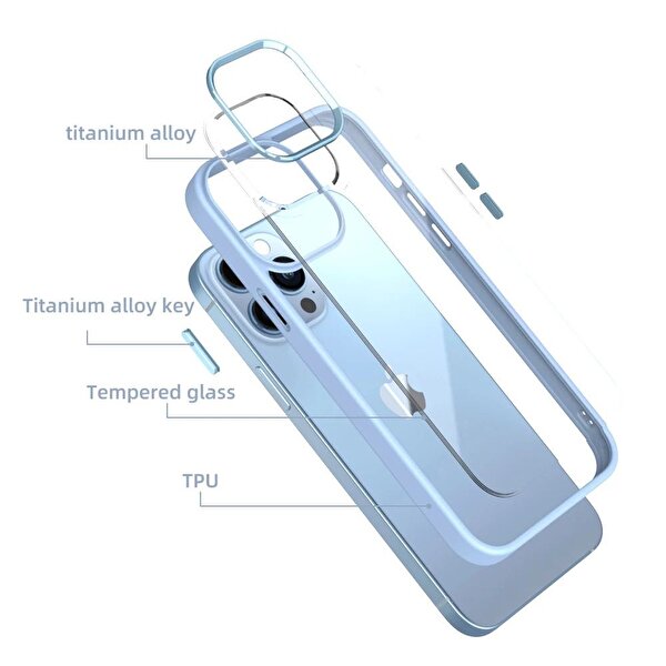 Teleplus Apple iPhone 13 Pro Max Renkli Bumper Hybrid Krom Silikon Mavi Kılıf