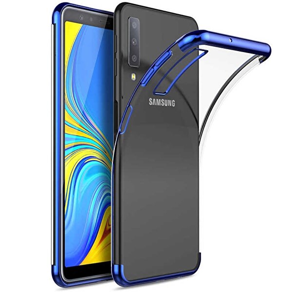 Teleplus Samsung Galaxy A70 Kılıf Lüks Lazer Silikonlu Mavi + Nano Ekran Koruyucu