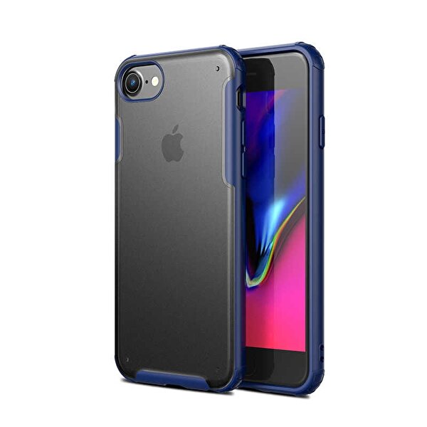 Gpack Apple iPhone 6 Kılıf Volks Kenarı Renkli Silikon + Nano Glass Lacivert