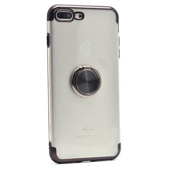 Gpack Apple iPhone 8 Plus Kılıf Gess Yüzüklü Mıknatıslı Silikon + Nano Glass Siyah
