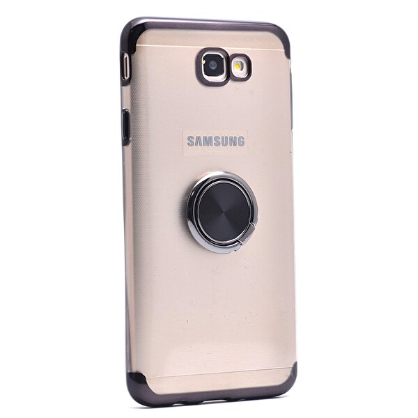 Gpack  Samsung Galaxy J7 Prime Kılıf Gess Yüzüklü Mıknatıslı Silikon + Nano Glass Siyah