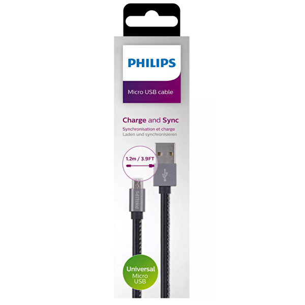 Philips DLC2518B 1.2 M Deri Siyah Micro USB Şarj Kablosu