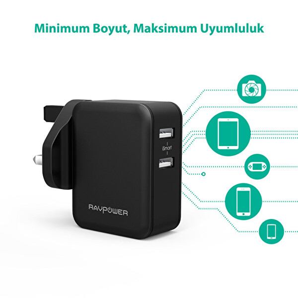 Ravpower RP-PC001 17 W Çift Usb Portlu Siyah Hızlı Şarj Aleti