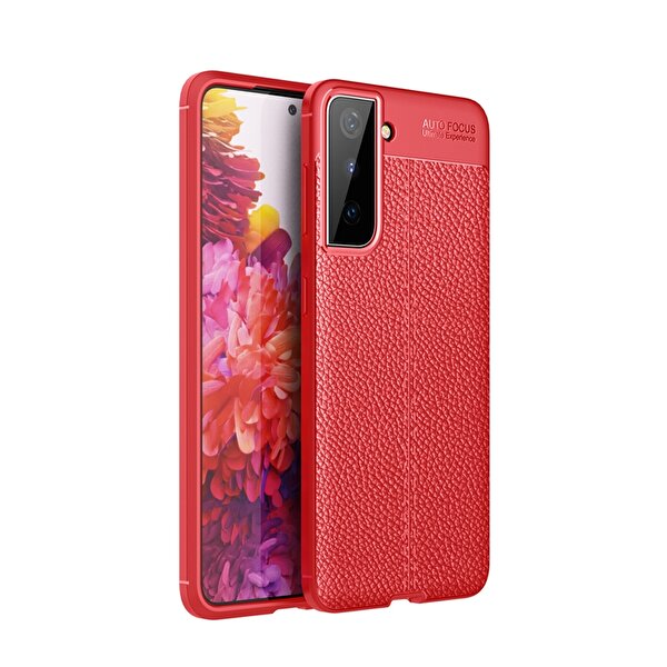 Gpack Samsung Galaxy S21 Plus 5G Niss Silikon Deri Görünümlü Kırmızı Kılıf