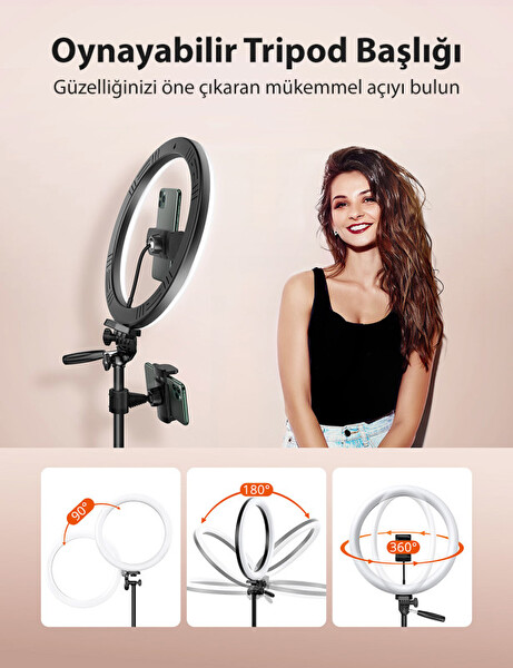 TaoTronics TT-CL027 12” 3 Renk 10 Kısıklık Ayarı 155 Cm 2 Telefon Tutucu Uzayan Ring Light