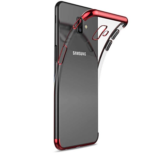 Gpack Samsung Galaxy J6 Plus Colored Silikon Kılıf + Nano Glass Koruma Kırmızı