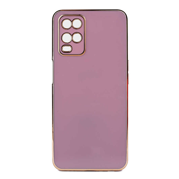 Oppo A54 4G Bark Parlak Silikon Renkli Kenarları Rose Mor Kılıf