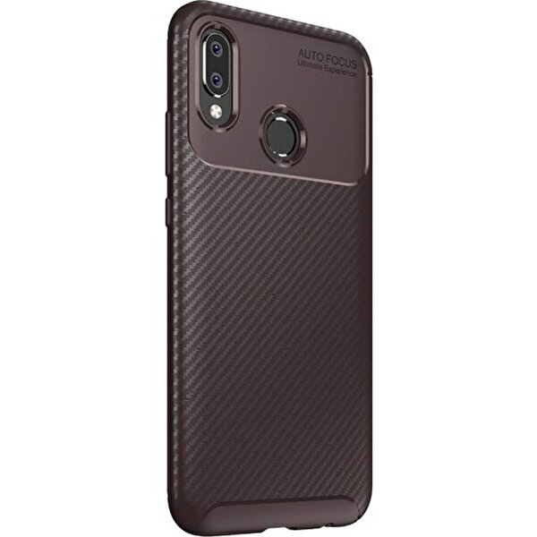 Teleplus  Samsung Galaxy A20S Negro Karbon Silikon Kahverengi Kılıf + Tam Kapatan Cam
