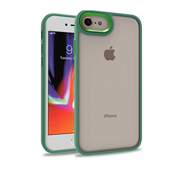 Teleplus Apple iPhone SE 2020 Renkli Bumper Hybrid Flora Silikon Yeşil Kılıf