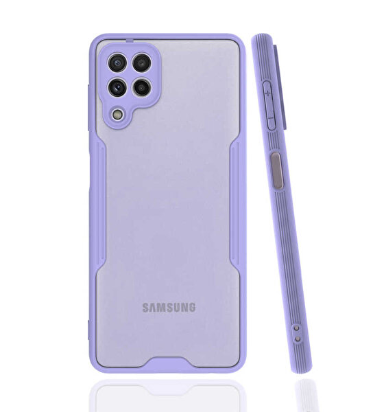 Teleplus Samsung Galaxy M32 4G Kamera Korumalı Parfe Mat Silikon Mor Kılıf + Nano Ekran Koruyucu
