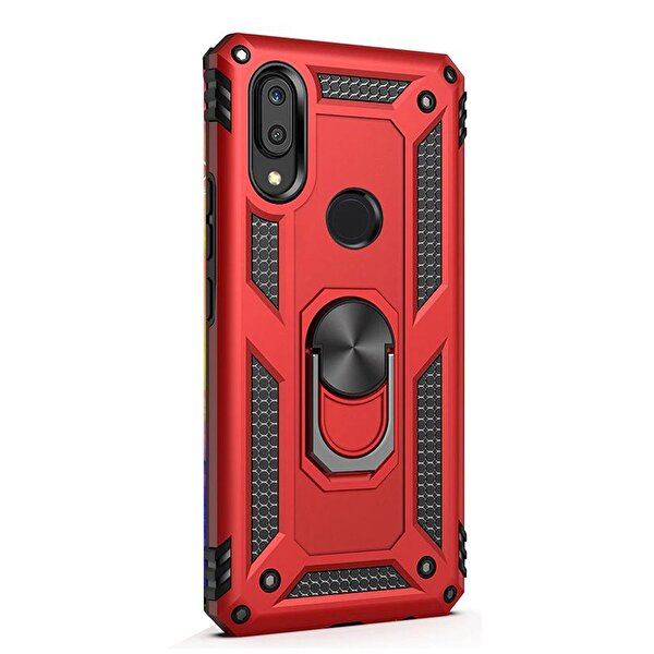 Gpack  Huawei Y7 Prime 2019 Vega Yüzüklü Mıknatıslı Kırmızı Kılıf + Nano Cam Ekran Koruyucu
