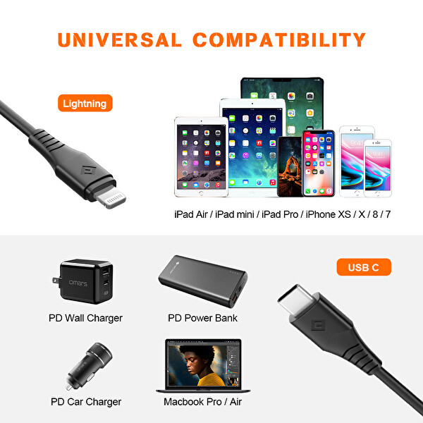Novoo Type-C iPhone Lightning Hızlı Siyah Şarj Kablosu