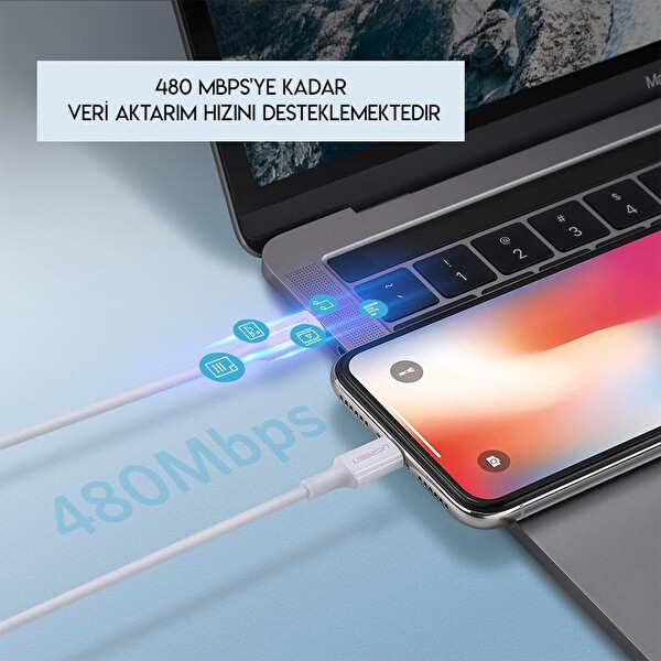Ugreen Apple iPhone Type-C To Lightning 2 Metre Siyah Data Ve Şarj Kablosu