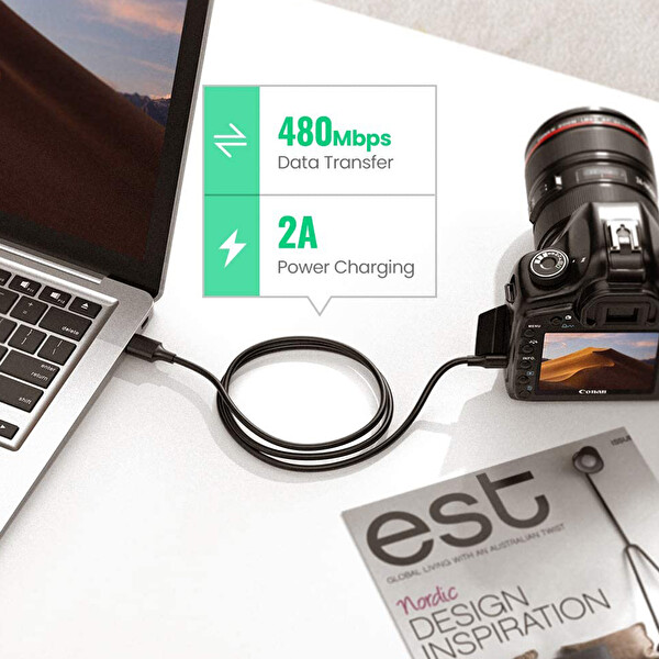 Ugreen Mini USB To USB 3 Metre Siyah Data Ve Şarj Kablosu