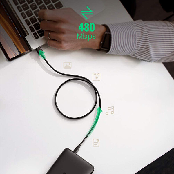 Ugreen Mini USB To USB 3 Metre Siyah Data Ve Şarj Kablosu