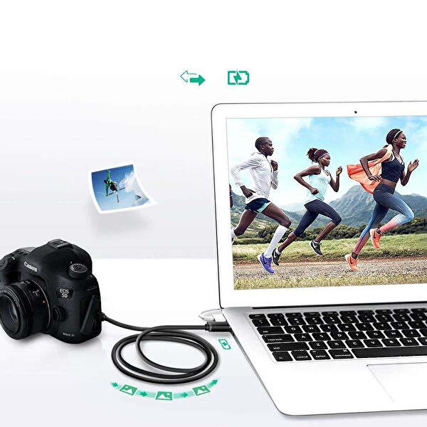Ugreen Mini USB To USB 3 Metre Siyah Data Ve Şarj Kablosu