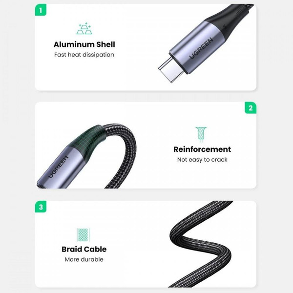 Ugreen Type-C To Type-C USB 3.1 Gen2 5A 100W Thunderbolt 3 1 Metre Data Ve Şarj Kablosu