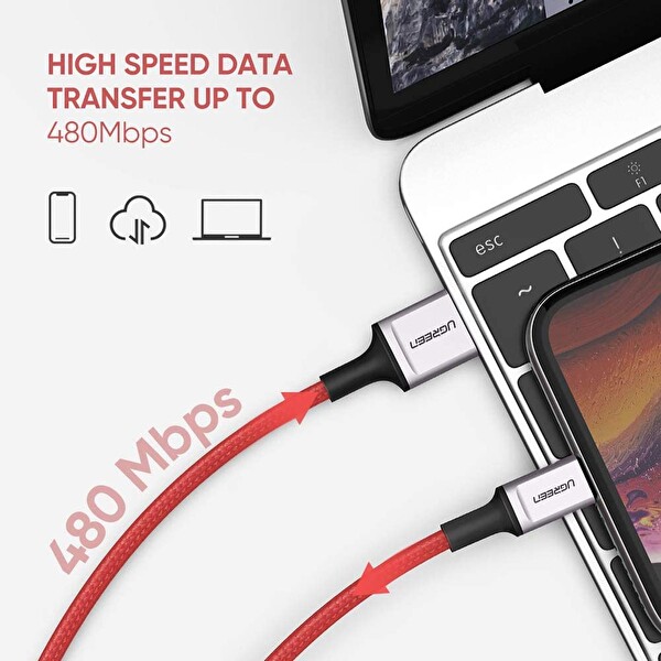 Ugreen USB To Lightning Örgülü 1 Metre Data Ve Şarj Kablosu