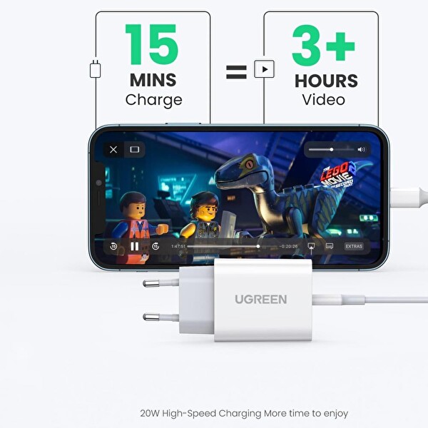 Ugreen 20W PD Şarj Cihazı Ve PD To Lightning 1 Metre Data Şarj Kablosu