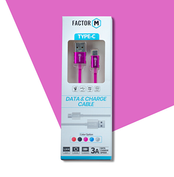 Factor-M FM3A120TPP 3A 1.20 M Type-C Pembe Data Kablosu