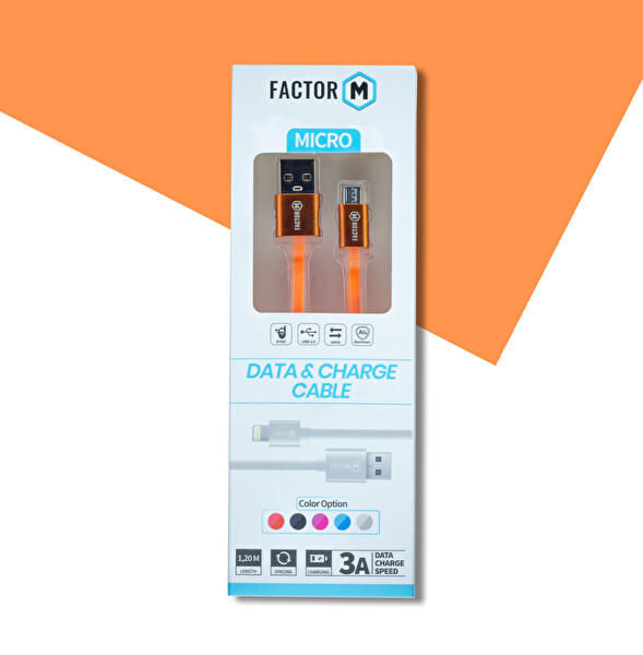 Factor-M FM3A120MT 3A 1.20 M Micro USB Turuncu Data Kablosu