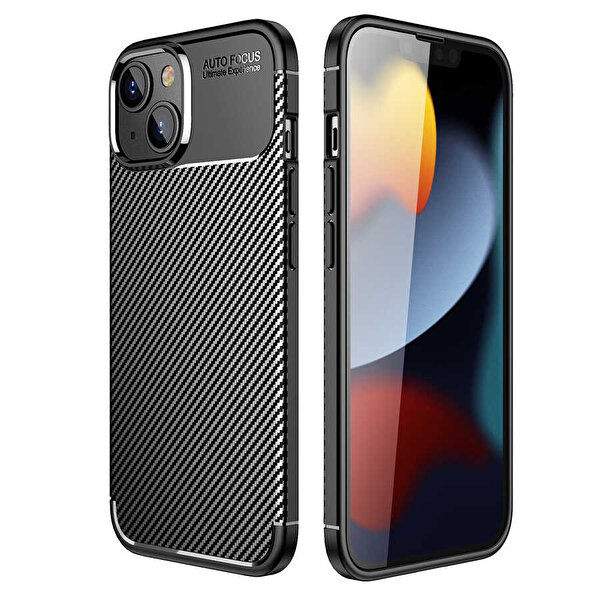 Gpack Apple iPhone 14 Plus Negro Karbon Kamera Korumalı Silikon Lüx Siyah Kılıf