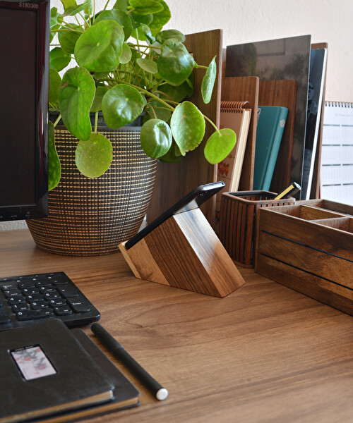 WOODSAKA Ceviz ve Akça Blok Telefon Tutucu