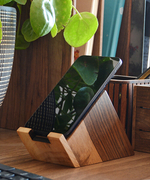 WOODSAKA Ceviz ve Akça Blok Telefon Tutucu