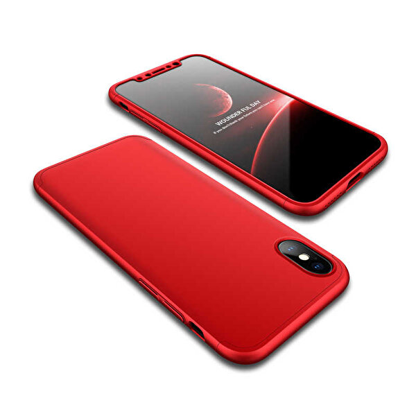 Gpack Apple iPhone X Ays 3 Parçalı Önü Açık Sert Rubber Koruma Kırmızı Kılıf