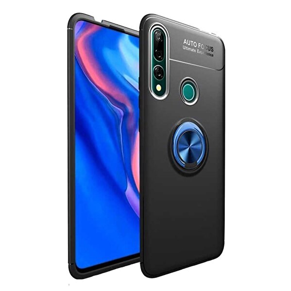 Teleplus Huawei Y9 Prime 2019 Ravel Yüzüklü Silikon Mavi Kılıf + Nano Ekran Koruyucu