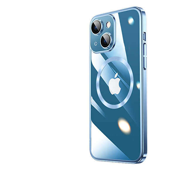 Gpack Apple iPhone 14 Plus Sert Transparans Arka Kamera Korumalı Riksos Mavi Kılıf
