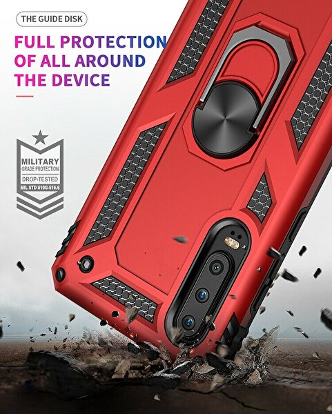Teleplus Huawei P Smart Pro Vega Yüzüklü Tank Kapak Kırmızı Kılıf