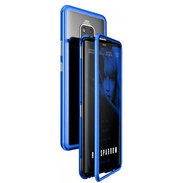 Gpack Huawei Mate 20 Pro Manyetik Cam Full Kapak Mavi Kılıf