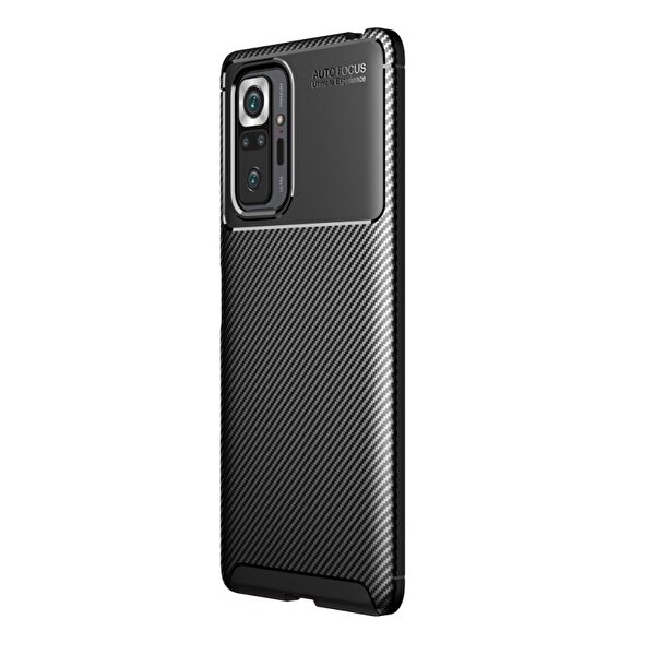 Gpack Xiaomi Redmi Note 10 Pro Max Negro Karbon Dizayn Silikon Kılıf+Nano Glass Siyah Koruyucu OH10473