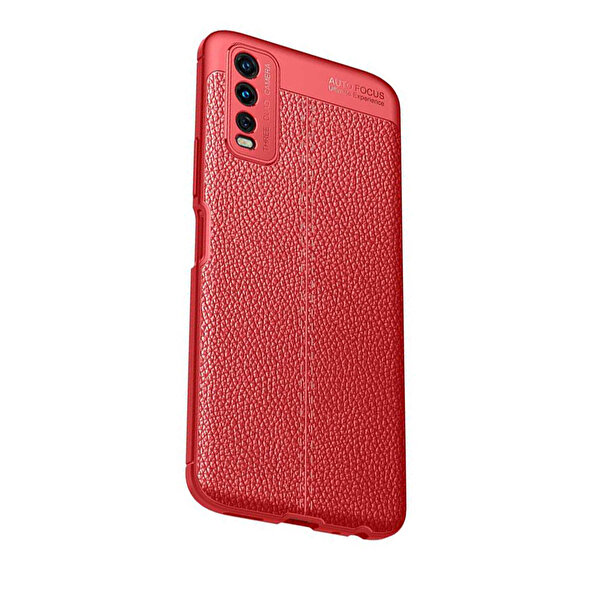 Gpack Vivo Y20 Niss Silikon Deri Görünümlü Kırmızı Kılıf