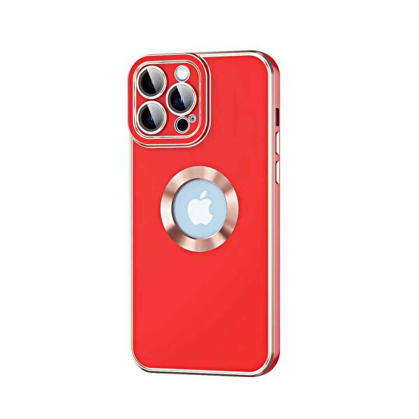 Gpack Apple iPhone 14 Pro Max Metal Halka Delikli Silikon Kırmızı Kılıf
