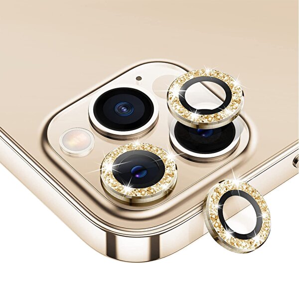Eiroo iPhone 11 Pro Gold Taşlı Kamera Lens Koruyucu