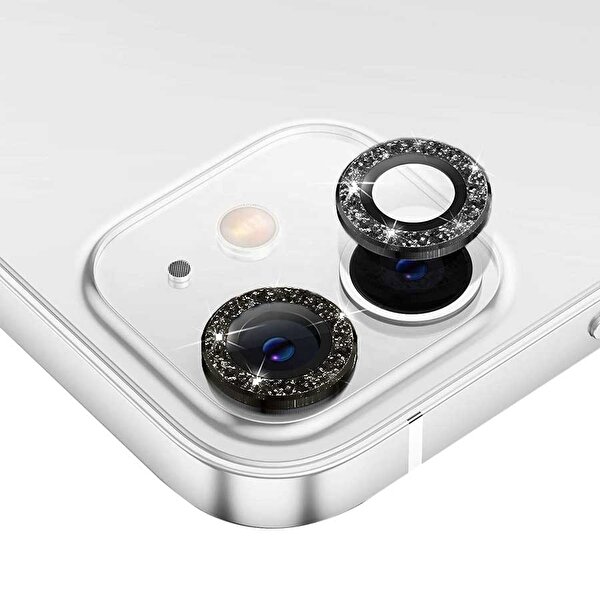 Eiroo iPhone 11 Taşlı Siyah Kamera Lens Koruyucu