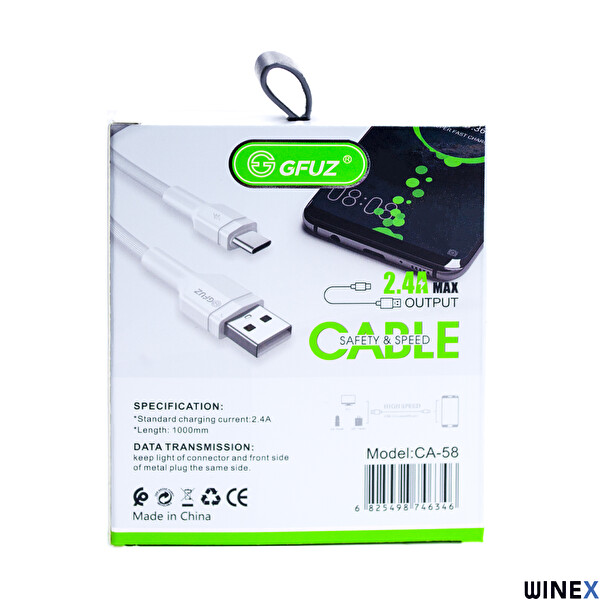 Winex CA58 2.4 A USB A To Type-C Beyaz Data ve Hızlı Şarj Kablosu