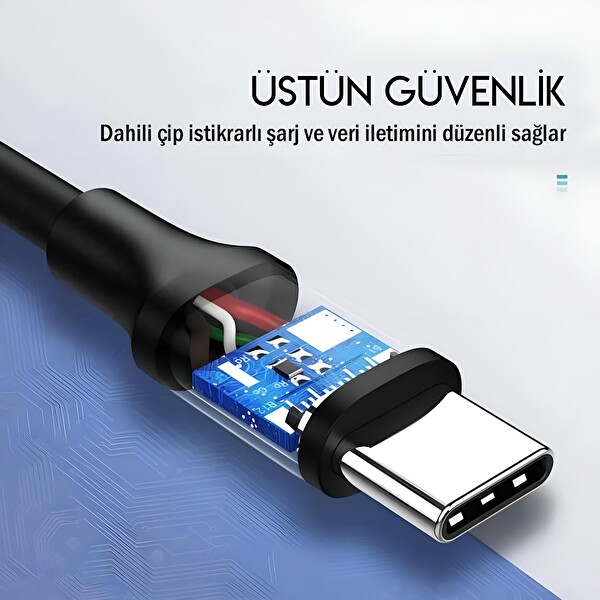 Omars OMCB018A USB 3.1 Type-C 3 A Siyah Hızlı Şarj ve Data Kablosu