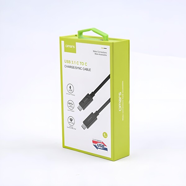 Omars OMCB018A USB 3.1 Type-C 3 A Siyah Hızlı Şarj ve Data Kablosu