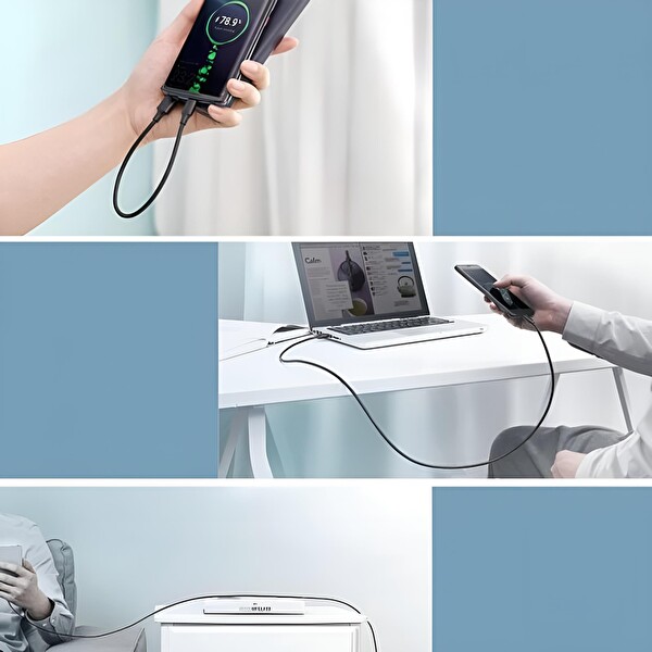 Omars OMCB003 3 A Type-C Siyah Hızlı Şarj ve Data Kablosu