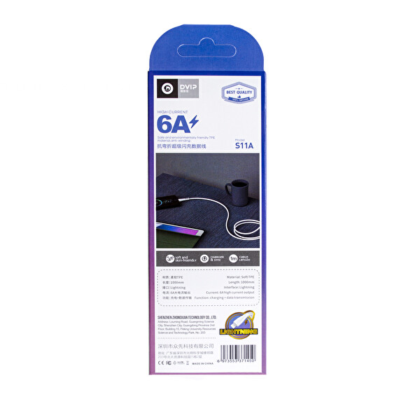 Dvip S11A 6A USB-A To Lightning Beyaz Hızlı Data ve Şarj Kablosu